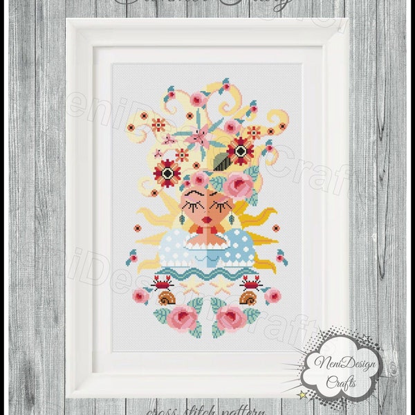 Summer Fairy Cross stitch pattern Season cross stitch Fairy pattern DIY Home decor Wall decor Flower fairy pattern Contemporary cross stitch