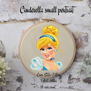 Cinderella small portrait Cross stitch pattern Princess cross stitch Cinderella princess Kids room decoration Tale heroes Home decoration
