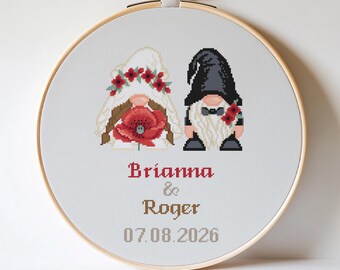 Wedding Gnomes Cross Stitch Pattern, Personalized Anniversary Gift (Digital PDF)