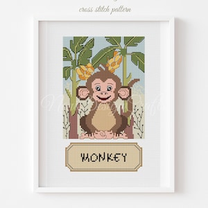 Cross stitch pattern Monkey Jungle animal PDF pattern Modern cross stitch Digital Art Easy embroidery Cute Animals Home decor Instant