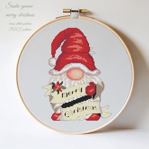 Santa gnome Merry Christmas Cross stitch pattern Christmas gnome Home decor Wall decor Cute gnome Holiday cross stitch Christmas Gift DIY