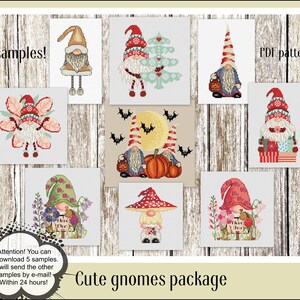 Cute Gnomes package Cross stitch pattern Christmas gnome Valentine&#39;s day gnome Helloween gnome Mushroom  Home decor Wall decor DIY gnome