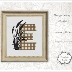 Flor silhueta E letra Ponto cruz para homens alfabeto personalizado surpresa personalizada presente masculino cores de outono apenas a letra E