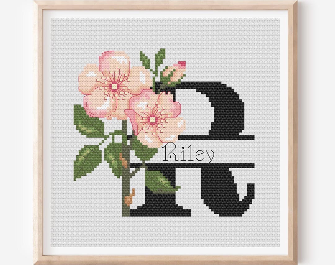 Alphabet Cross Stitch Pattern Letter R Pink Rose Only R Letter Custom ...