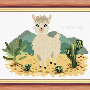 Lama in the desert Cross stitch pattern Kids room decoration Cute lama cross stitch Lama pattern Cute kids room decoration Lama cross stitch