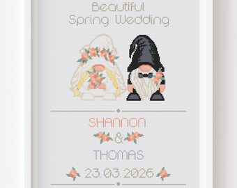 Wedding Gnomes Cross Stitch Pattern, Personalized Anniversary Gift (Digital PDF)