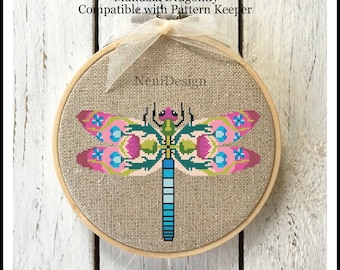 Mandala Dragonfly Cross Stitch Pattern, Modern Insect Design (PDF Pattern)