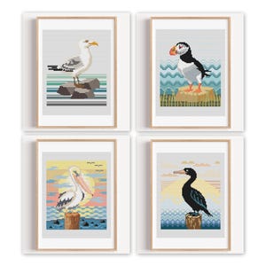 Bird Cross stitch pattern Sea Birds Puffin Cormorant Seagull Pelican Sea Life PDF pattern Home decor Digital Art design Ocean Birds Nautical