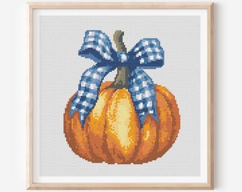 Kürbis mit Schleife Kreuzstichmuster Halloween Urlaub (Digitaler Download)