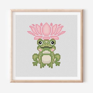 Frog Cross stitch pattern Water Lily pattern Funny Animals Easy cross stitch Digital pattern Beginner pattern Embroidery design Home decor