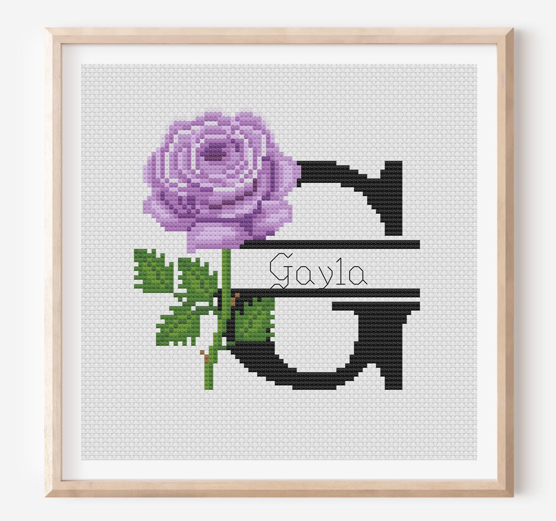 Kreuzstichmuster Buchstabe G Lila Rose Nur G Buchstabe Benutzerdefinierte Namen Zählbares Alphabet PDF Muster Digital Modern Anfangsbuchstabe