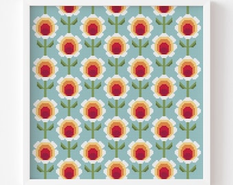 Retro Orange Flowers Cross Stitch Pattern (PDF Pattern)