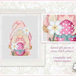 Easter Gnome Girl 2 Cross stitch pattern Easter cross stitch DIY Gnome cross stitch Cute Gnome Home decor Spring cross stitch Easter Egg