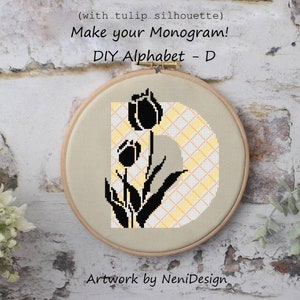 Flower silhouette ABC D letter Cross stitch pattern Alphabet cross stitch Alphabet pattern Personalized letter cross stitch DIY Name pattern