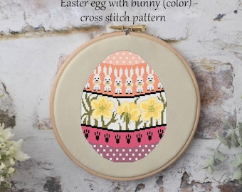 Easter egg with bunny color Cross stitch pattern Easter cross stitch Egg cross stitch Easter pattern Easter egg Easter decoration DIY egg