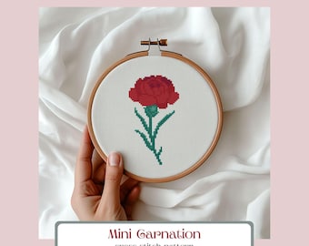 カーネーションのクロスステッチ図案 – 1月の誕生花刺繍 – ピンクの花