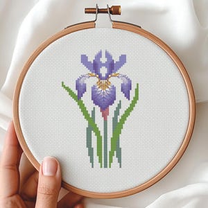Iris Flower Cross Stitch Pattern, Modern Floral Design (PDF Pattern)