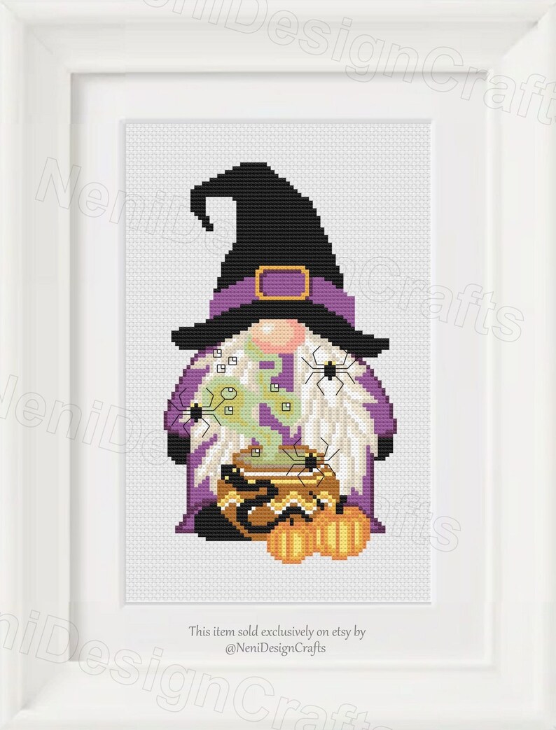 Witch Gnome Cross Stitch Pattern, DIY Halloween Decoration (PDF Pattern ...