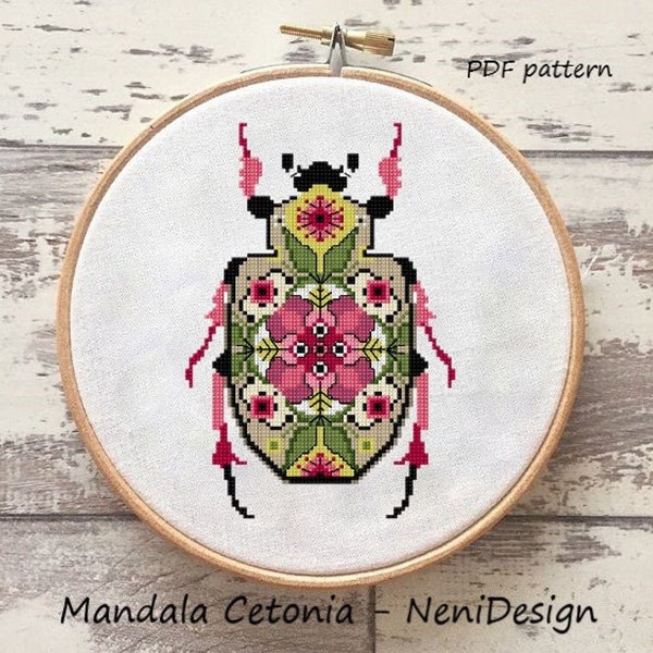Beetle Cross Stitch Pattern, Modern Mandala Animals, Home Decor, Fantasy Garden decor (PDF Digital download)