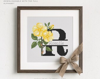 Bloemenletters in kruissteek: Gepersonaliseerd cadeau, compleet alfabet, rozen, modern kruissteekpatroon (PDF)
