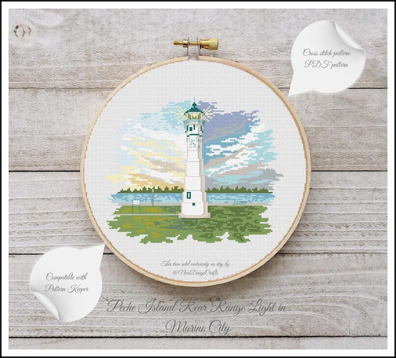 Michigan Lighthouse Cross Stitch Pattern, Peche Island (PDF Pattern)