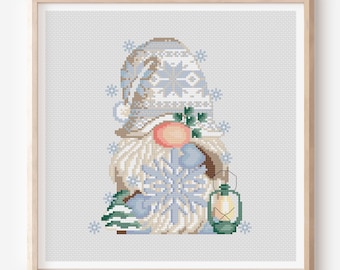 Gnome Cross stitch pattern Snowflake gnome Christmas Holiday Home decor PDF pattern Digital cross stitch Modern Art design Cute gnomes