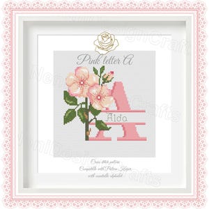 Letra A rosa Patrón de punto de cruz Nombres personalizables Alfabeto contable Alfabeto Punto de cruz Nombre Punto de cruz Decoración del hogar Regalos personales