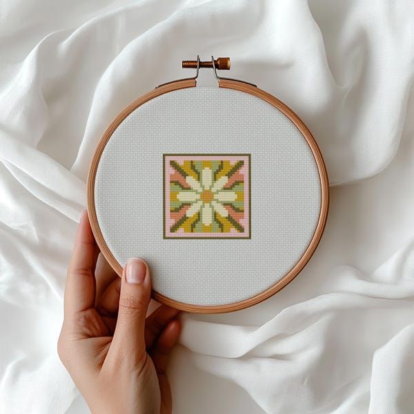 Patrón de punto de cruz de flores retro, Mini Floral, Bordado moderno, Decoración del hogar, Fácil (Patrón en PDF)