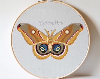 Polyphemus Moth Cross Stitch Pattern, Insect Embroidery (Digital Download)