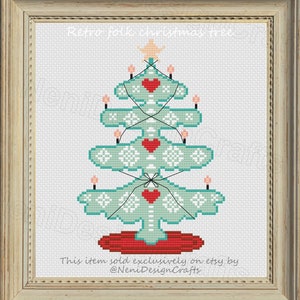 Retro folk christmas tree Cross stitch pattern Christmas decoraiton DIY christmas tree DIY retro cross stitch Retro christmas decoration
