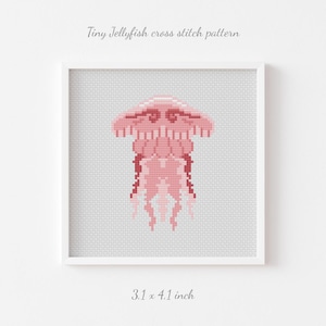 Jellyfish Cross stitch pattern Tiny cross stitch Ocean Animal Sea Life Medusa Nautical embroidery chart Modern Home decor Art PDF pattern