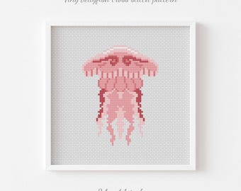 Tiny Jellyfish Cross Stitch Pattern, Sea Life Nautical (PDF Pattern)