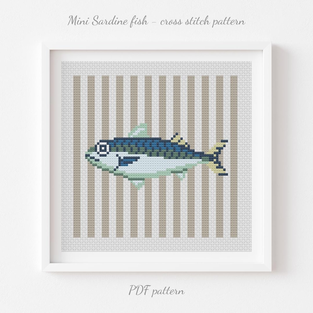 Fish Stripes Pattern Coastal Fish Cross Stitch Pattern: Nautical Stripes, Sardines Fish ...