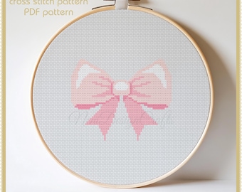 Light Pink Bow Cross Stitch Pattern, Beginner Needlepoint (PDF Pattern)