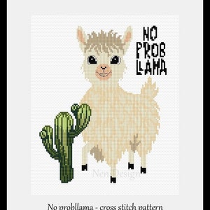 No Probllama Cross stitch pattern Lama cross stitch Lama pattern Cute lama cross stitch Kids room decoration DIY lama pattern DIY Kids room