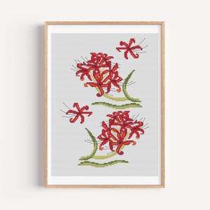 Bloemen kruissteekpatroon rode spin lelie exotische rode bloem Home decor Japanse digitale kunst borduurwerk pdf-patroon modern bloemenontwerp
