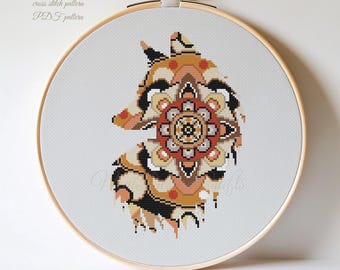 Mandala Fox Cross Stitch Pattern, Modern Embroidery (PDF Pattern)