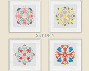 Sea Life Mandala Kreuzstich-Muster: Krebs, Hummer, Seestern (PDF-Muster)