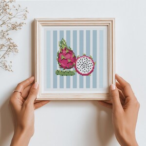 Dragon Fruit Stripes Cross Stitch Pattern, Retro Fruit Design (PDF)