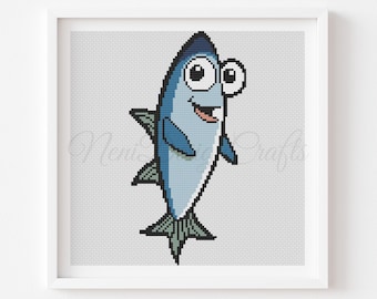 Sardine Cross Stitch Pattern, Funny Fish Embroidery (PDF Download)