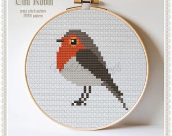 Tiny Robin Bird Cross Stitch Pattern, Modern Easy Nature (PDF Pattern)