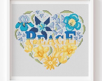 Peace for Ukraine Cross Stitch Pattern: Floral Heart (PDF Pattern)