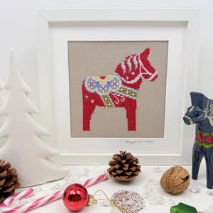 Dala Horse Cross stitch pattern, Colorful Swedish symbol, PDF pattern