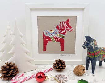 Dala Horse Cross stitch pattern, Colorful Swedish symbol, PDF pattern
