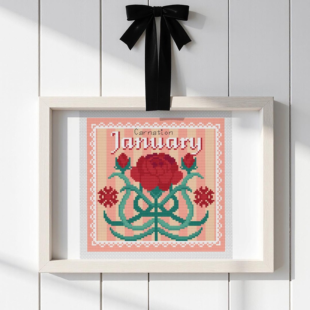 January Patchwork January Birth Flower Cross Stitch Pattern, Carnation Sampler (PDF ...