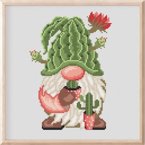 Gnome Cross stitch pattern Cactus Gnome Home decor Kids room decor PDF pattern Digital cross stitch Modern embroidery Easy Cactus pattern