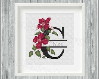 Floral letter C Cross stitch pattern Customizable names Countable alphabet Alphabet cross stitch Name cross stitch Home decor Wall decor