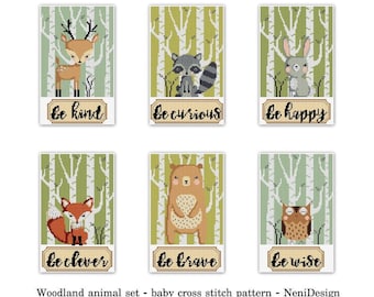 Woodland Animals Cross Stitch Pattern Set, Nursery Decor (PDF)