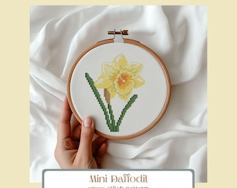 Floral Cross Stitch Pattern, Daffodil flower, Mini Botanical Embroidery (PDF Pattern)