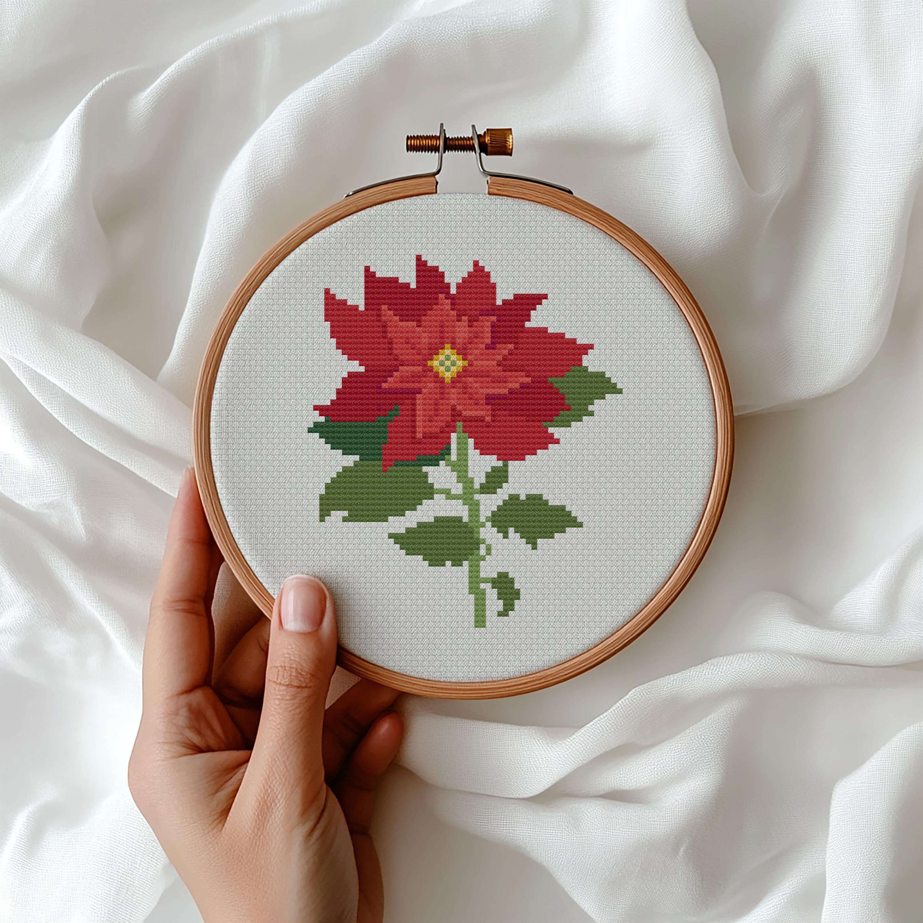 Poinsettia cross stitch pattern - Etsy 日本